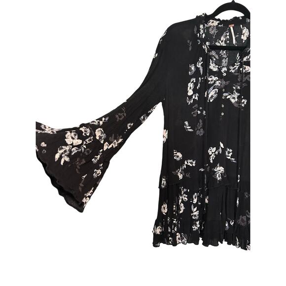 Free People Women’s Cloverfield Tunic Blouse/ Boho Dress Black Gray Size Medium - Picture 5 of 7